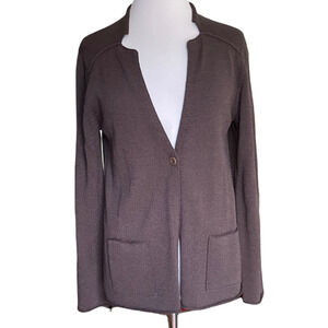 Eileen Fisher Brown One-Button Wool Blend Cardigan Sweater - Size Small